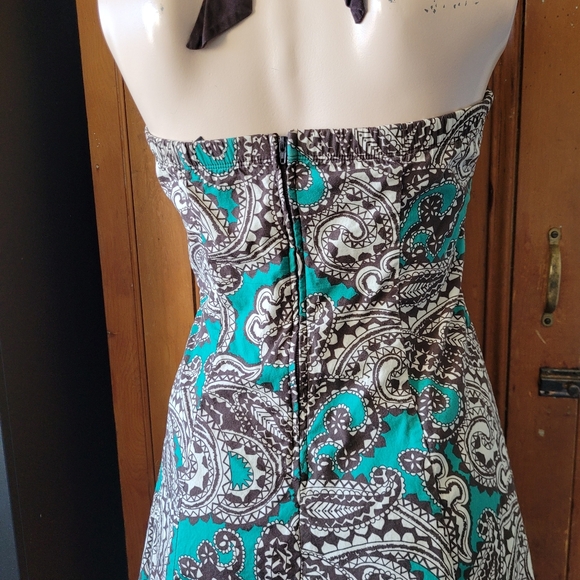 Y2K Whimsigoth Paisley Halter Dress With Tulle Hem Teal And Brown Medium - Picture 7 of 15